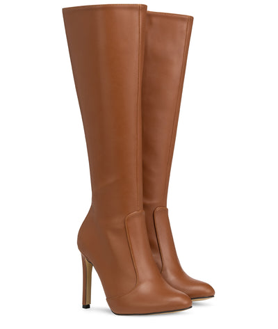 DONNA - Klassische Stiletto Stiefel in braun matt