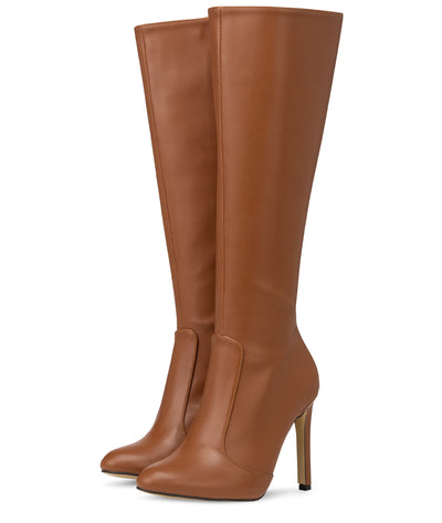 DONNA - Klassische Stiletto Stiefel in braun matt