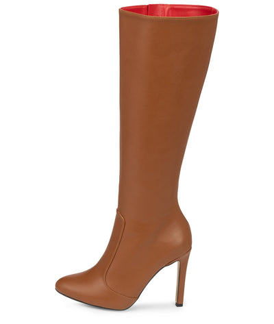 DONNA - Klassische Stiletto Stiefel in braun matt